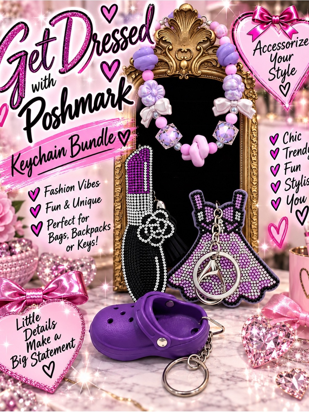 Get dressed with Poshmark keychain Bag charm bundle